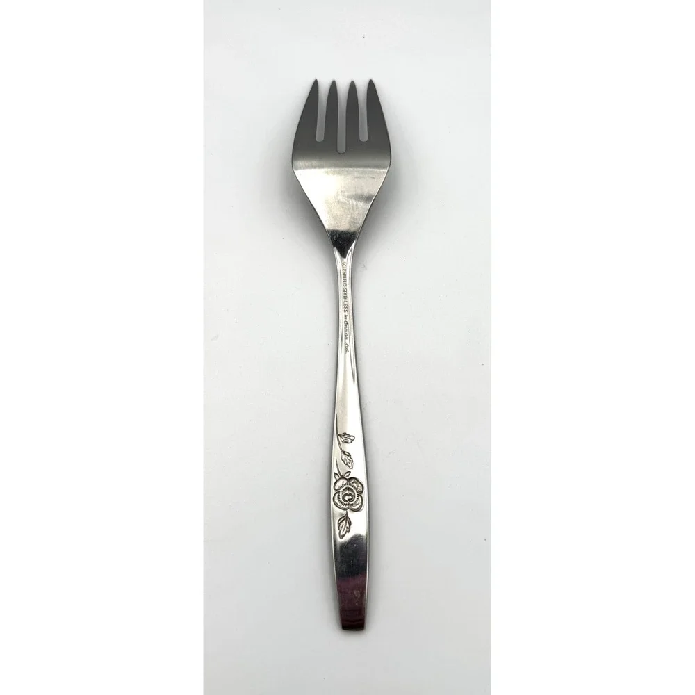 Vintage Oneida Our Rose Stainless Cold Meat Serving Fork 8.5
